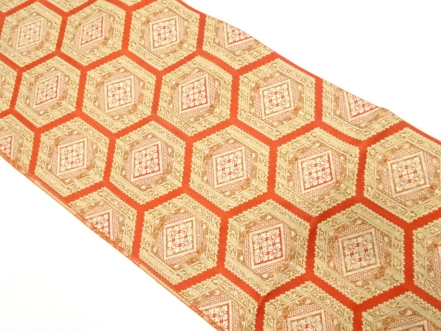 亀甲に花菱模様織り出し　名古屋帯